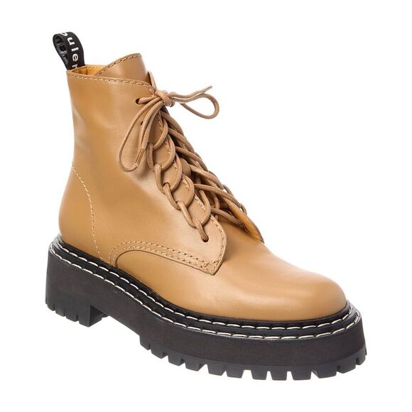 Proenza Schouler Lug Lace-Up Leather Boot, Brown